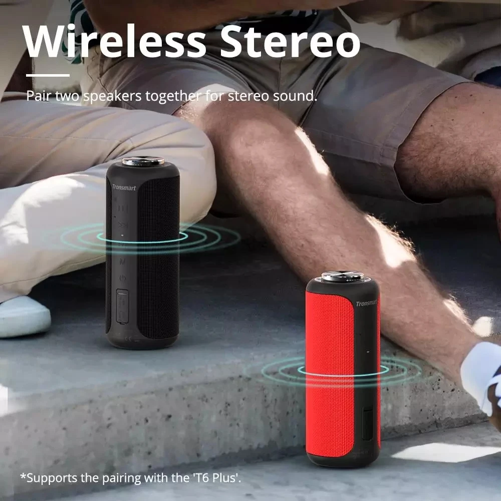 For Tronsmart T6 Plus Portable BT Speaker 40W Portable Speaker Column Deep Bass IPX6 Waterproof Power Bank - ANKUX.COM