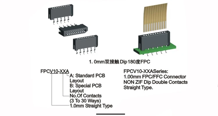 10x DS1020-04-04BRT1 Connecteur FFC/FPC coudé 90 ° THT non-ZIF PIN4 1 mm