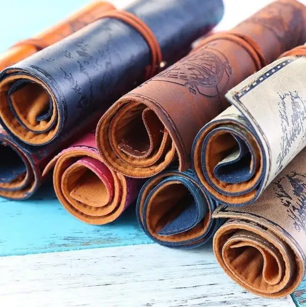 Hot Vintage PU Leather Cosmetic Bag Luxury Treasure Map Pencil Cases Roll Pen Bag Pouch