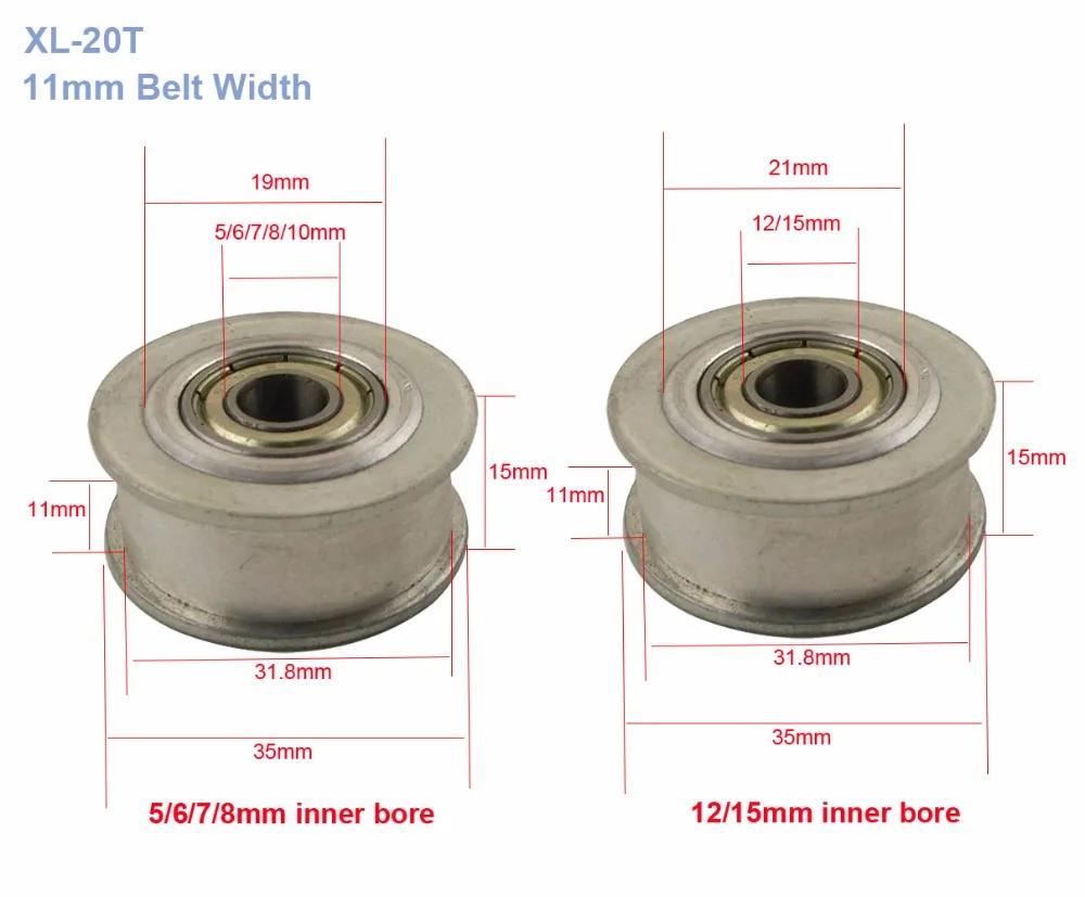 XL Type 20T-5B-11W Aluminum Timing Belt Idler Pulley With Bearing 20 Teeth 