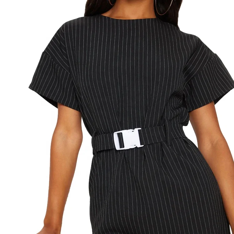 black pin stripe belt t shirt dress