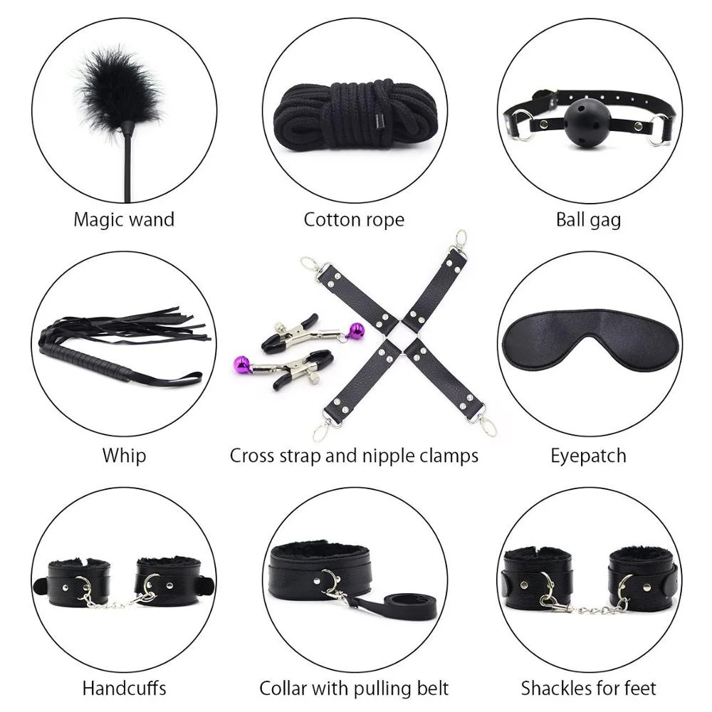 10pcs Fetish Kits Bed Restraints Bondage Plush Leather Sexy Flirting Alternative Toys Tied Bdsm 4744