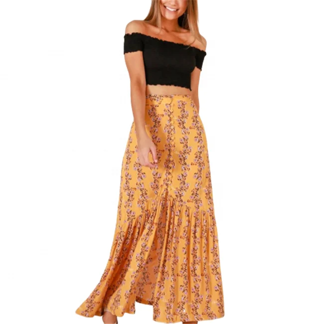 yellow floral long skirt