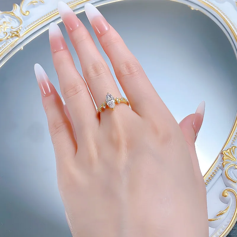 S925 Silver Fine Ring Daily Fashion 5*10mm Horse Eye Simulation Lab Diamond Rhodium Plated Ring