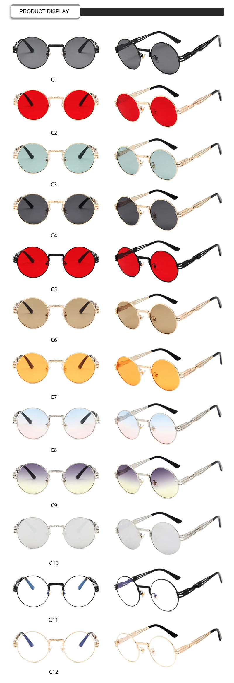 Customized Logo Retro Hollow Out Spring Hing Men Women Round Photochromic Sunglasses