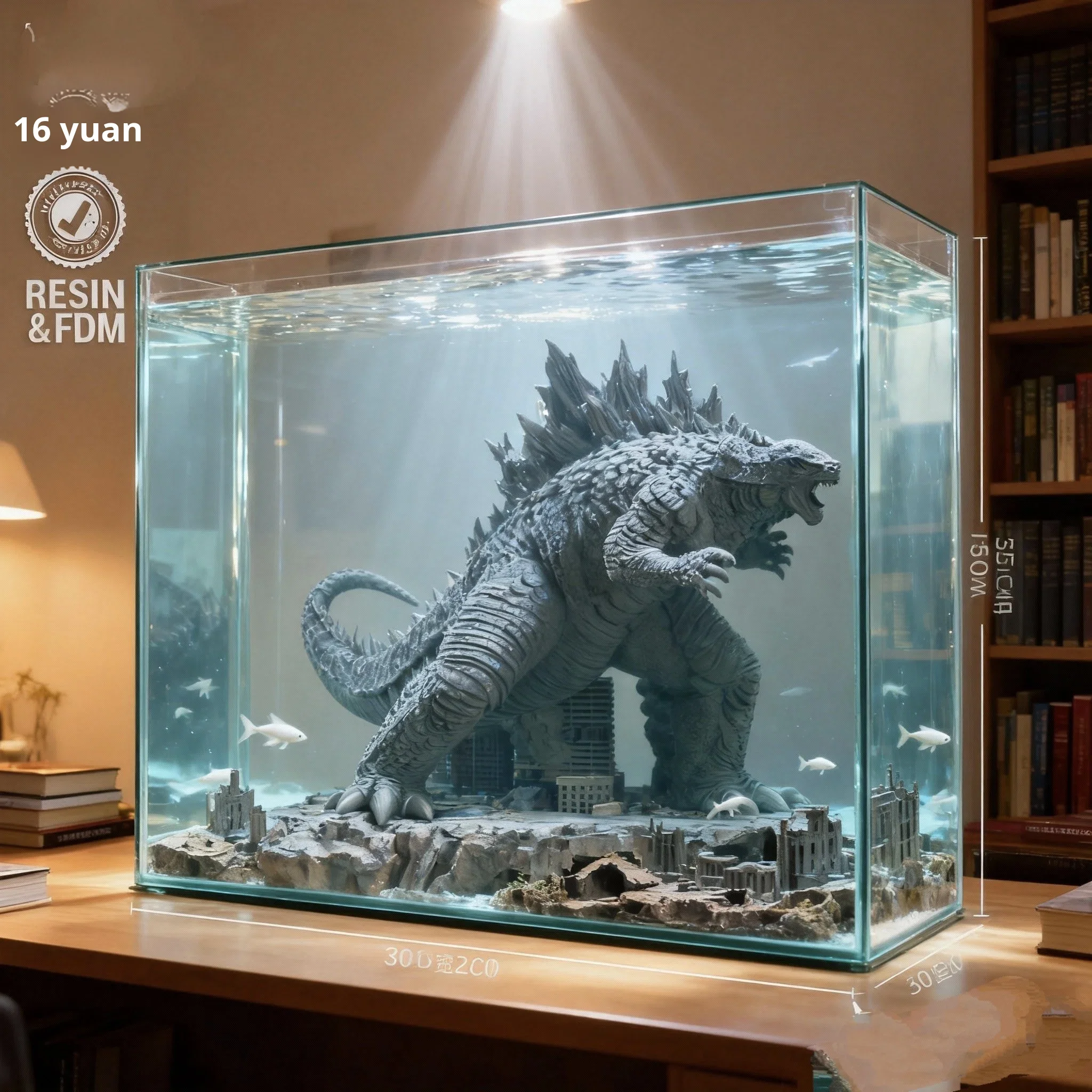 Godzilla Fish Machine Eco-Friendly Godzilla Resin Fish Tank Landscaping Figurine Aquarium ...
