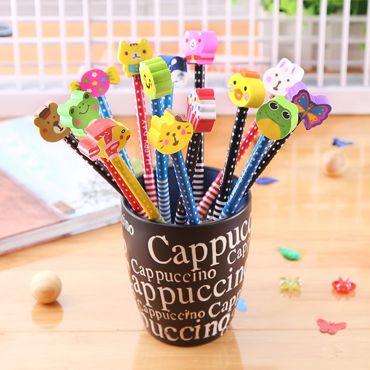 Custom Logo Animal Eraser Topper Pencils High Quality Wood Pencil With