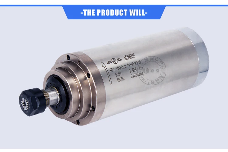 100mm diameter 3kw  water cooled spindle motor  with collect ER20 for cnc router