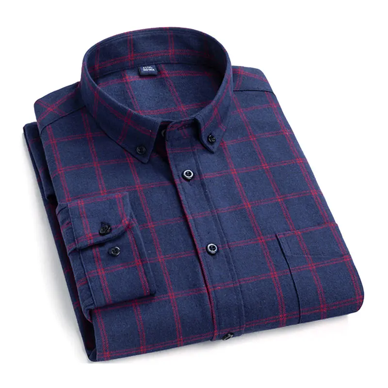 Camicie rosse casual a maniche lunghe Camicia in cotone scozzese fantasia da uomo909_voghion.com