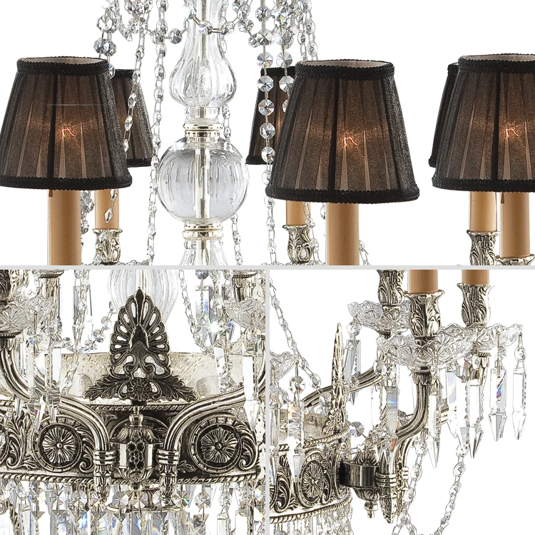 Italian Elegant Cristal 8 Light Empire Antique Silver Brass Dining Room Chandelier