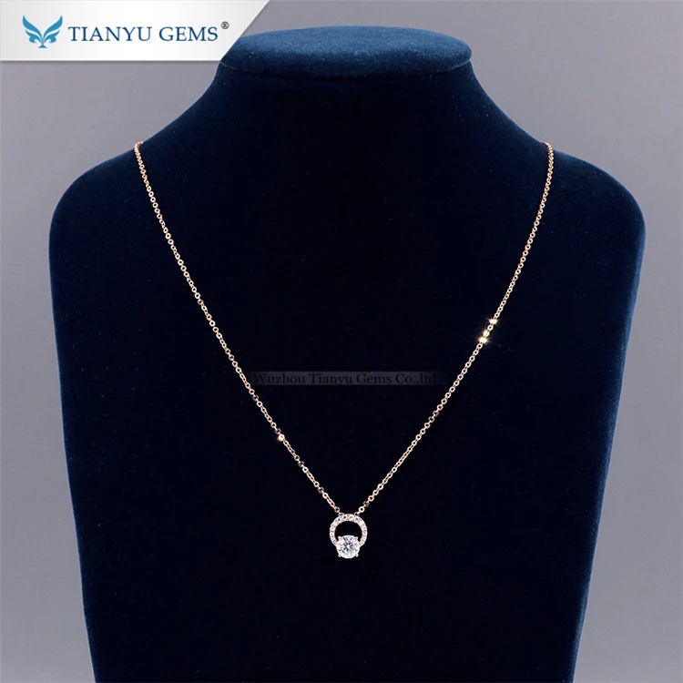 Tianyu gems rose gold pendent smart design synthesis moissanite diamonds necklace gold 14k