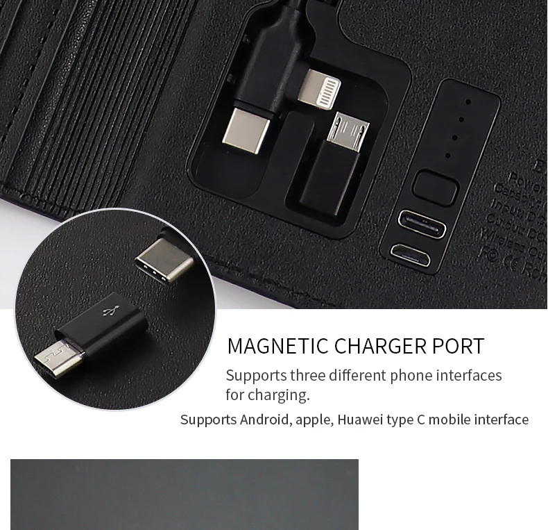 5000mah power bank PU leather wallet new trending products wireless charging portable multi functional power bank - ANKUX.COM