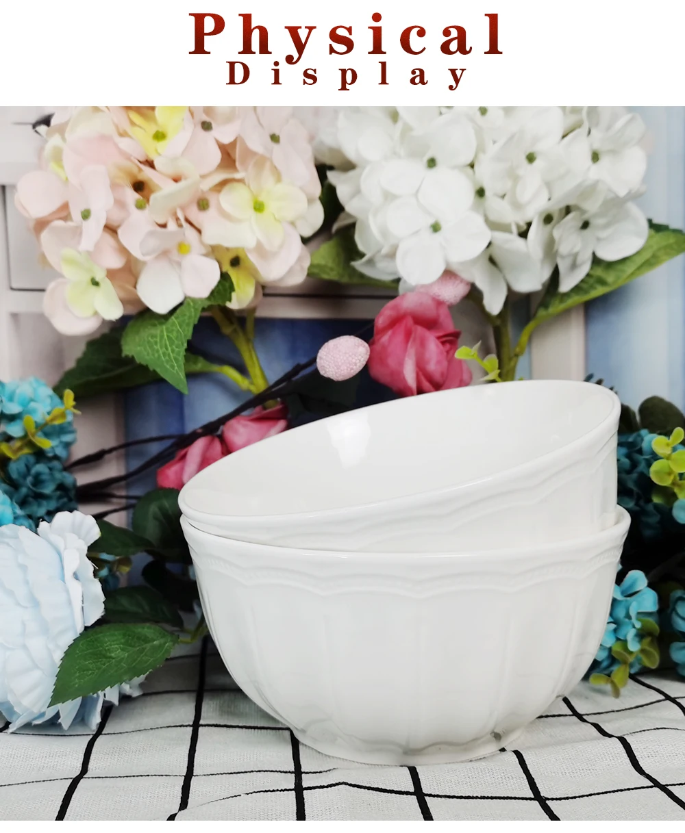 Wholesale White Embossed Porcelain Soup Salad Bowl Decorative 6 Inch