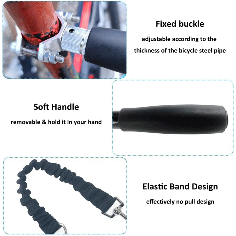Stainless Steel Safety Hands Free Bike Retractable Bungee Bicycle Dog Lead Leash For Pet Dogs