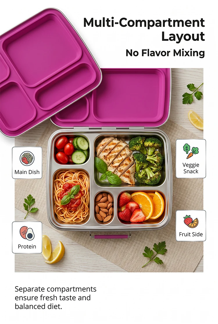 KOLINK Custom 4-Compartment Stainless Steel Bento Box Detail 4