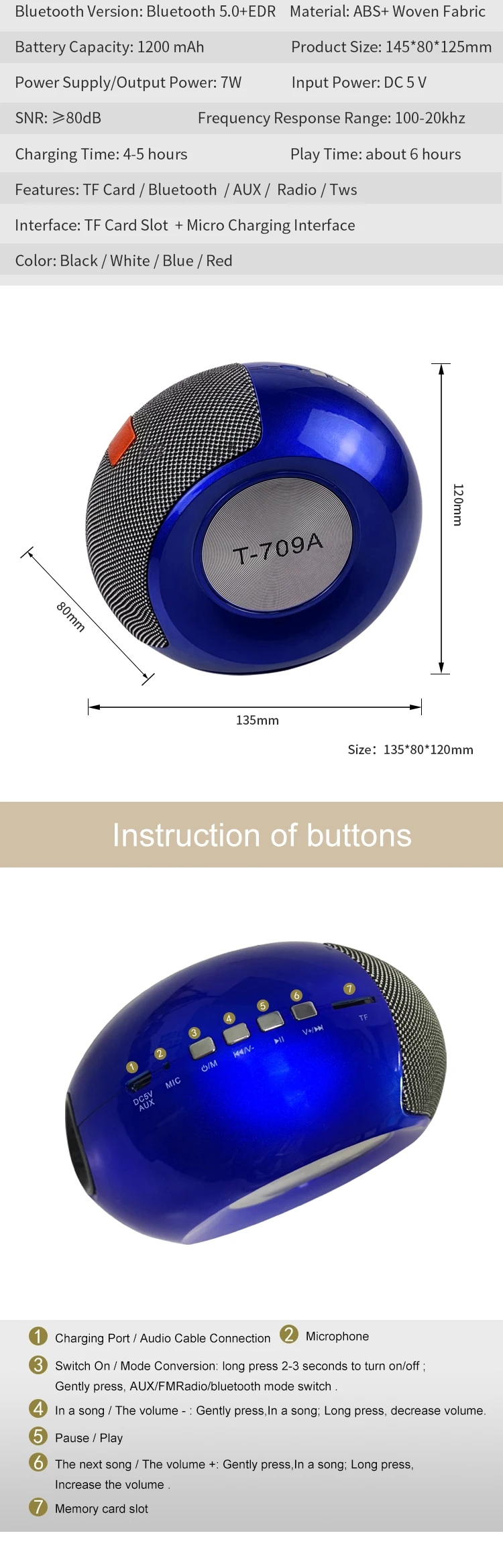 T-709A Wheel shaped bluetooth wireless speaker with TF AUX FM - ANKUX.COM