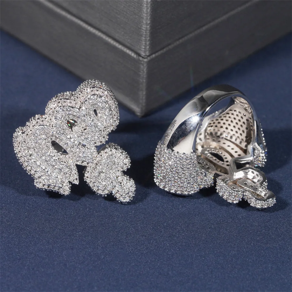 Men's High Jewelry 925 Silver Moissanite Double Series Fire Symbol Ring Cross Border Design