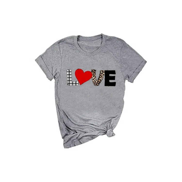 Ulanda Women Valentine's Day Casual Short Sleeve O Neck Leopard Print Love Heart Graphic Tee T Shirts for Women 