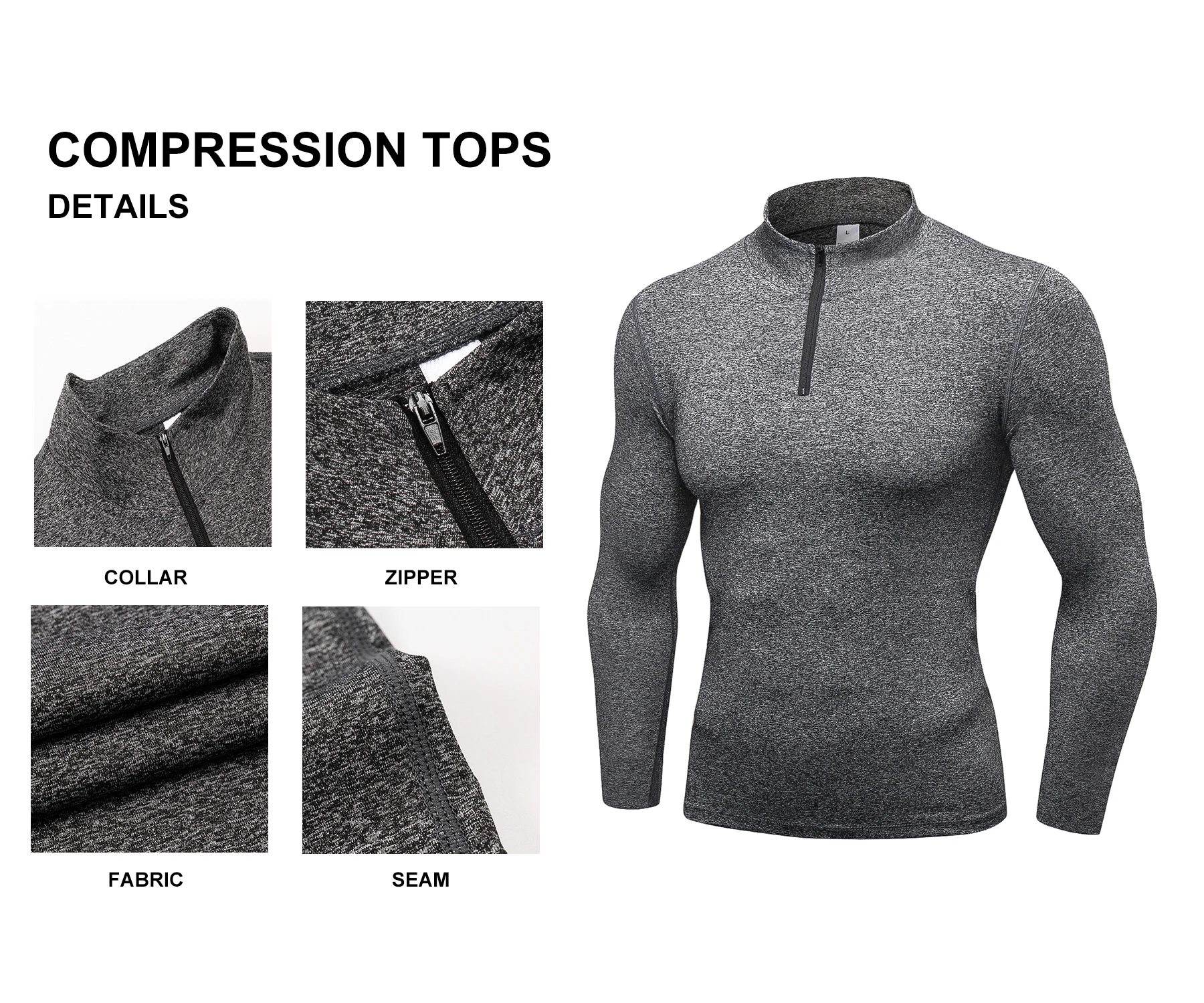 Mens Mock Neck 1/4 Zipper T-Shirt Sports Gym Compression Baselayer Quick Dry Top 