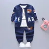 Cartoon Bear Baby Boys Clothing Sets 3 Piece Outfits for Spring Autumn Cotton Coat Boys Round Collar Jacket with Pants Kids Wear