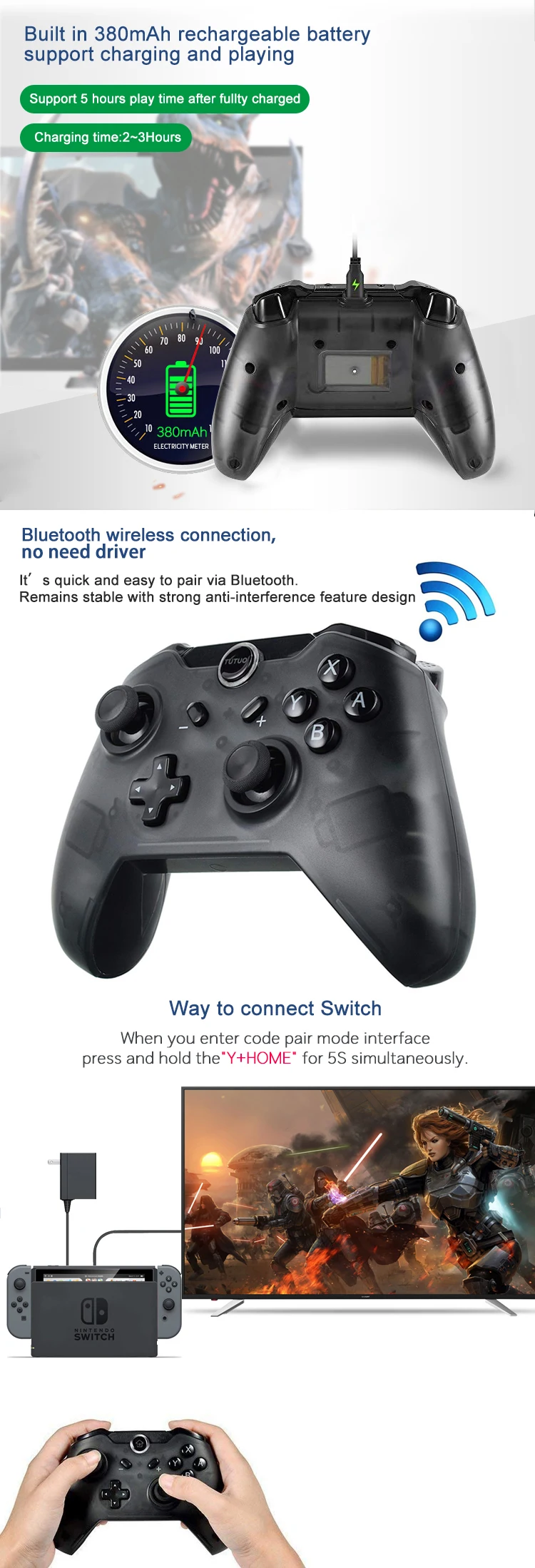 Honcam Multi Function Joystick Game Controller Gamepad Bluetooth