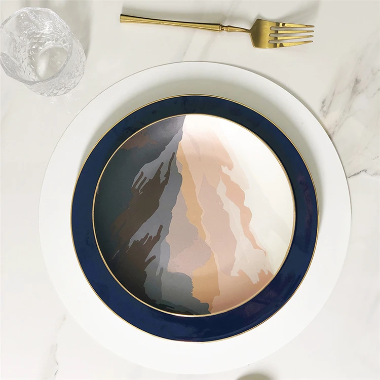 nordic minion round colorful wedding restaurant serving stoneware plate decoration ceramic dinner plates with gld rim .jpg