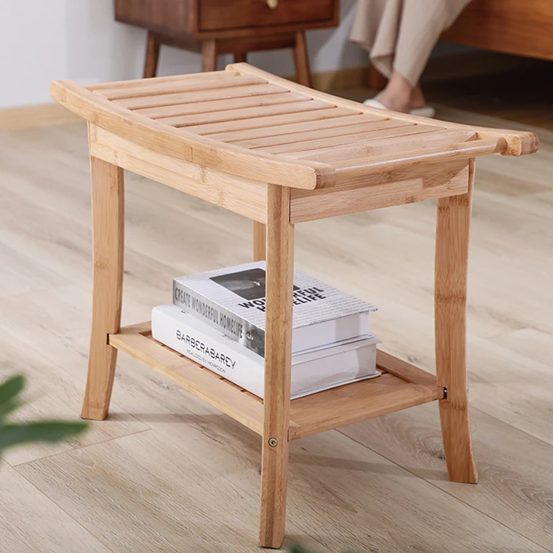 Plain Wooden Bathroom Bench Handmade Farmhouse Style Pine Plant