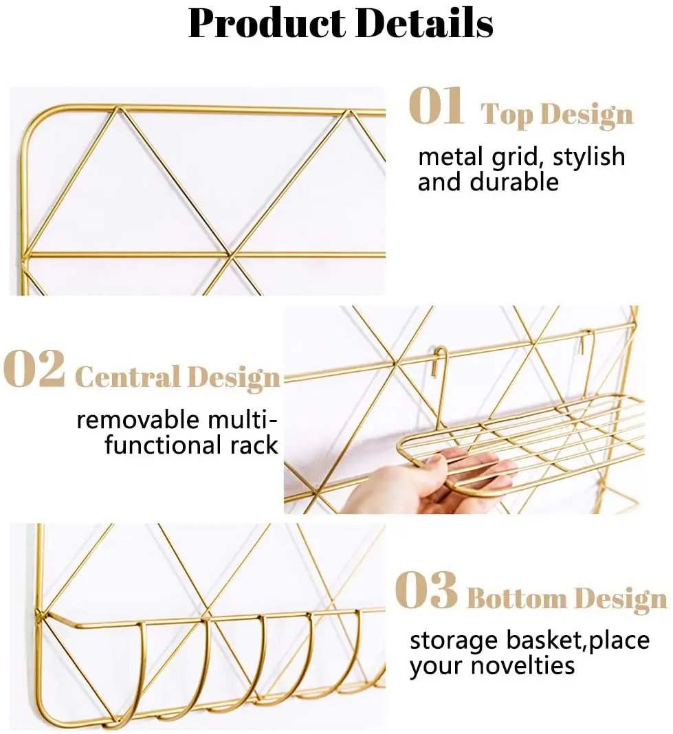 Iron Grid Photo Wall,Gold Shelves For Wall,Hanging Storage Rack ...