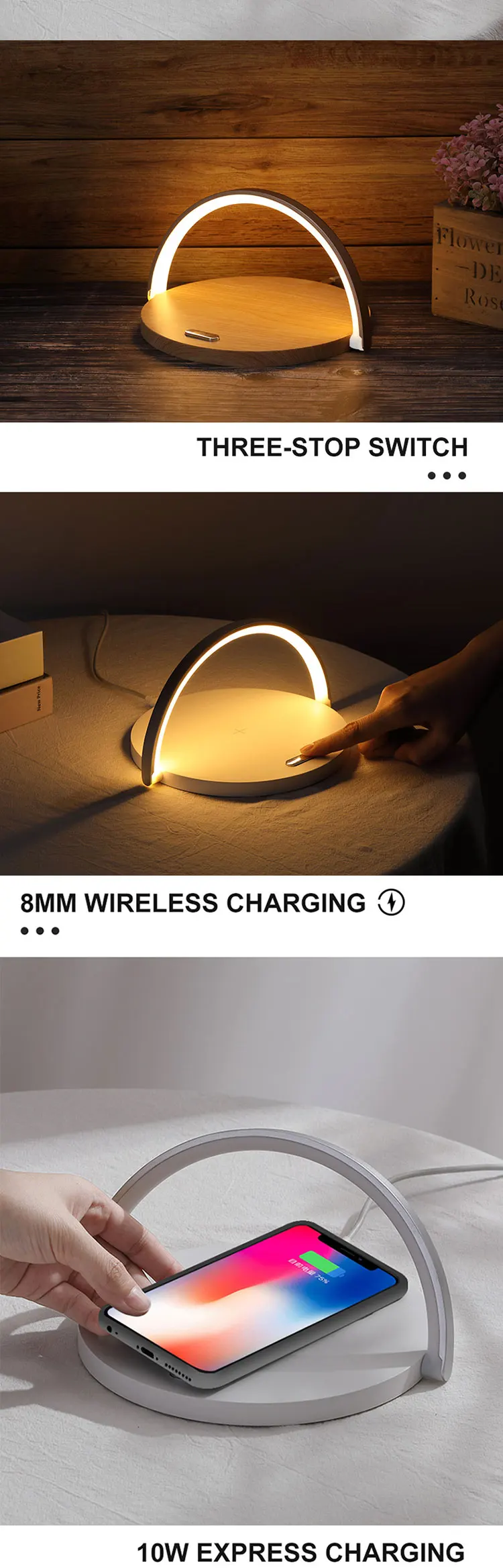 Universal 10W Fast Wood Multi Table Qi Led Light Lamp Mobile Holder Wireless Phone Chargers