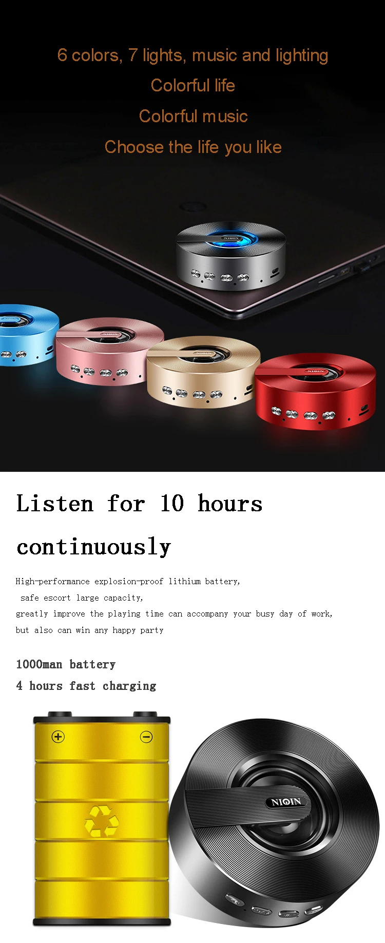 Custom color changing super bass mini bluetooth speaker - ANKUX.COM