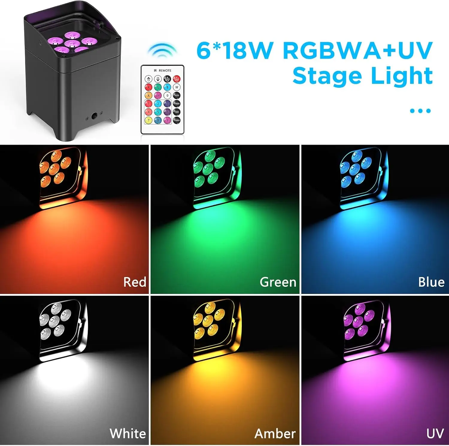 6*18w Waterproof Rgbw Uv 6in1 Indoor Wedding Dmx Led Dj Wall Par Stage Light Battery Wireless Uplight for Wedding Party Bar