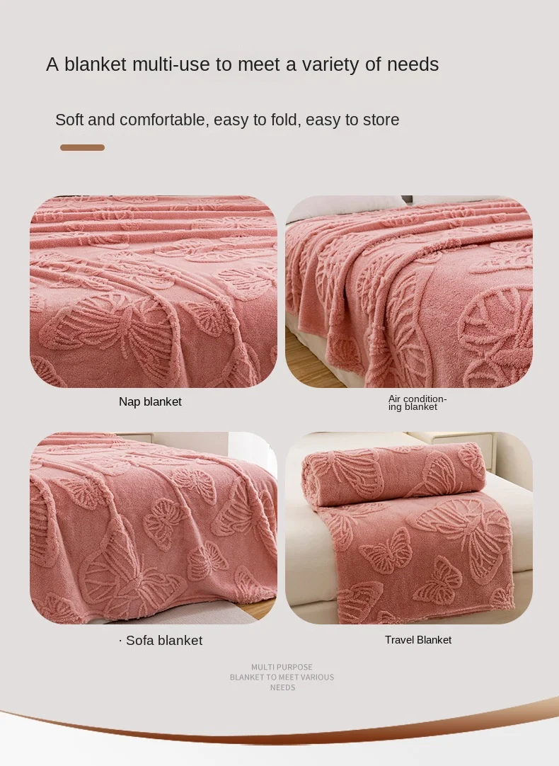 New Knitted Flannel Taffeta Fleece Butterfly Flower Stereo Jacquard Eco-friendly 100% Polyester All-Season Bedding Travel Nap supplier