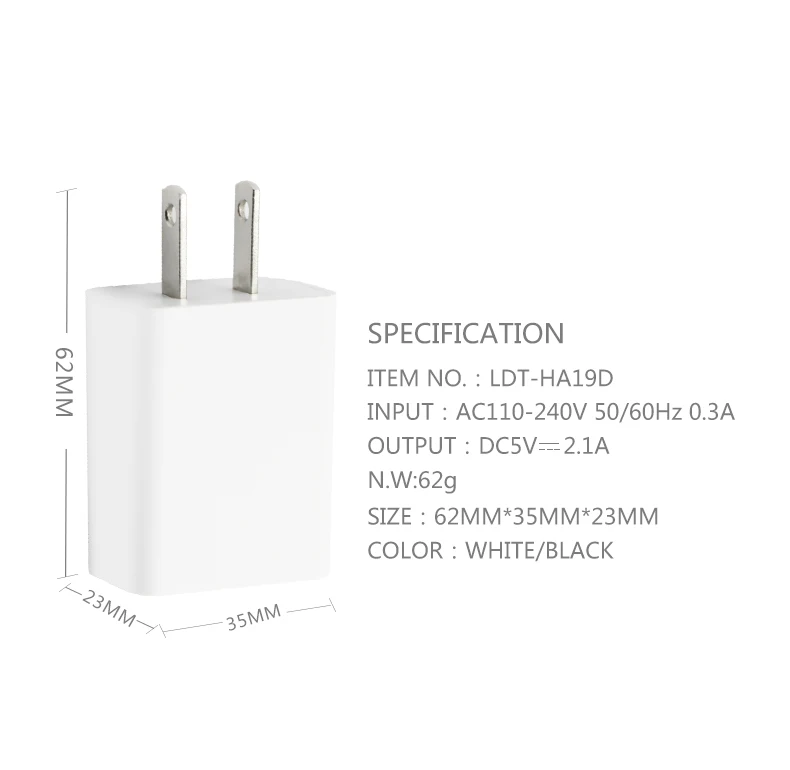 Single USB Port 5V 2.1A AC DC USB Wall Charger Power Adapter Travel Charger