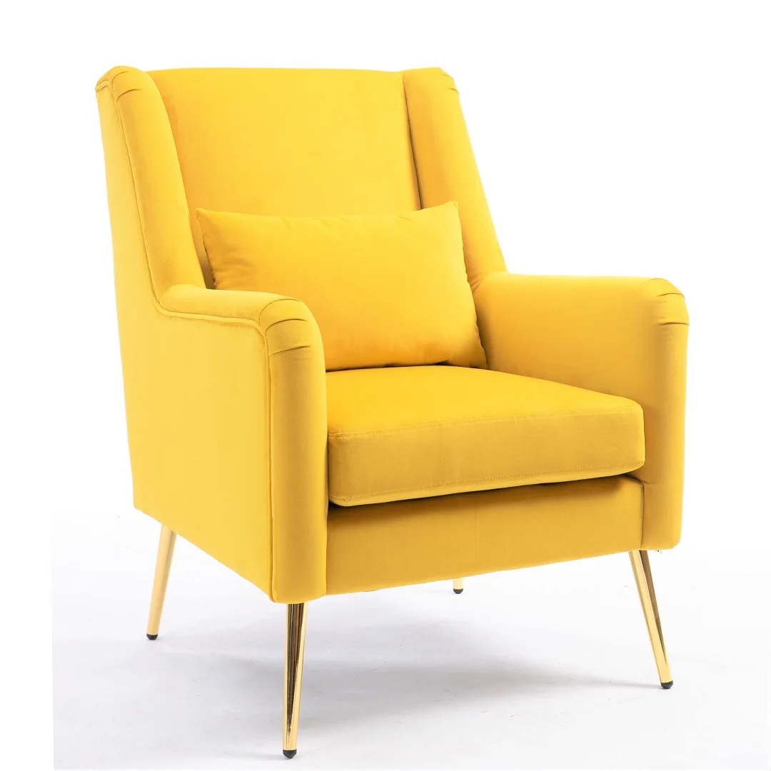 带金属腿的软垫天鹅绒扶手椅口音椅子
