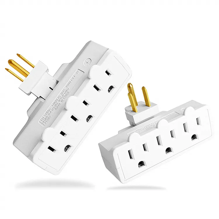 3 Outlet Swivel Wall Adapter Grounded 180 Degree Electrical Plug