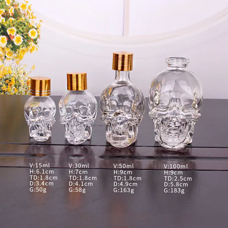 Unique 15ml 30ml 50ml 100ml Skull Shape Essential Oil Glass Bottles