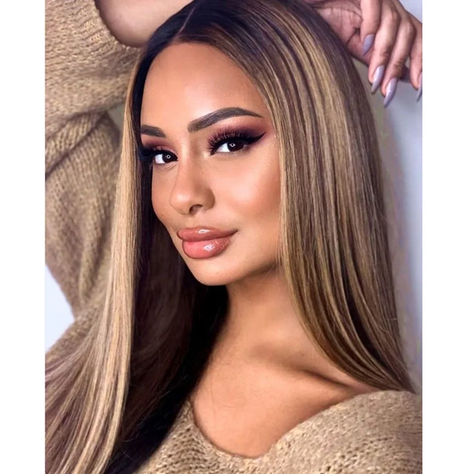 straight highlight hair wigs lace front preplucked hairline