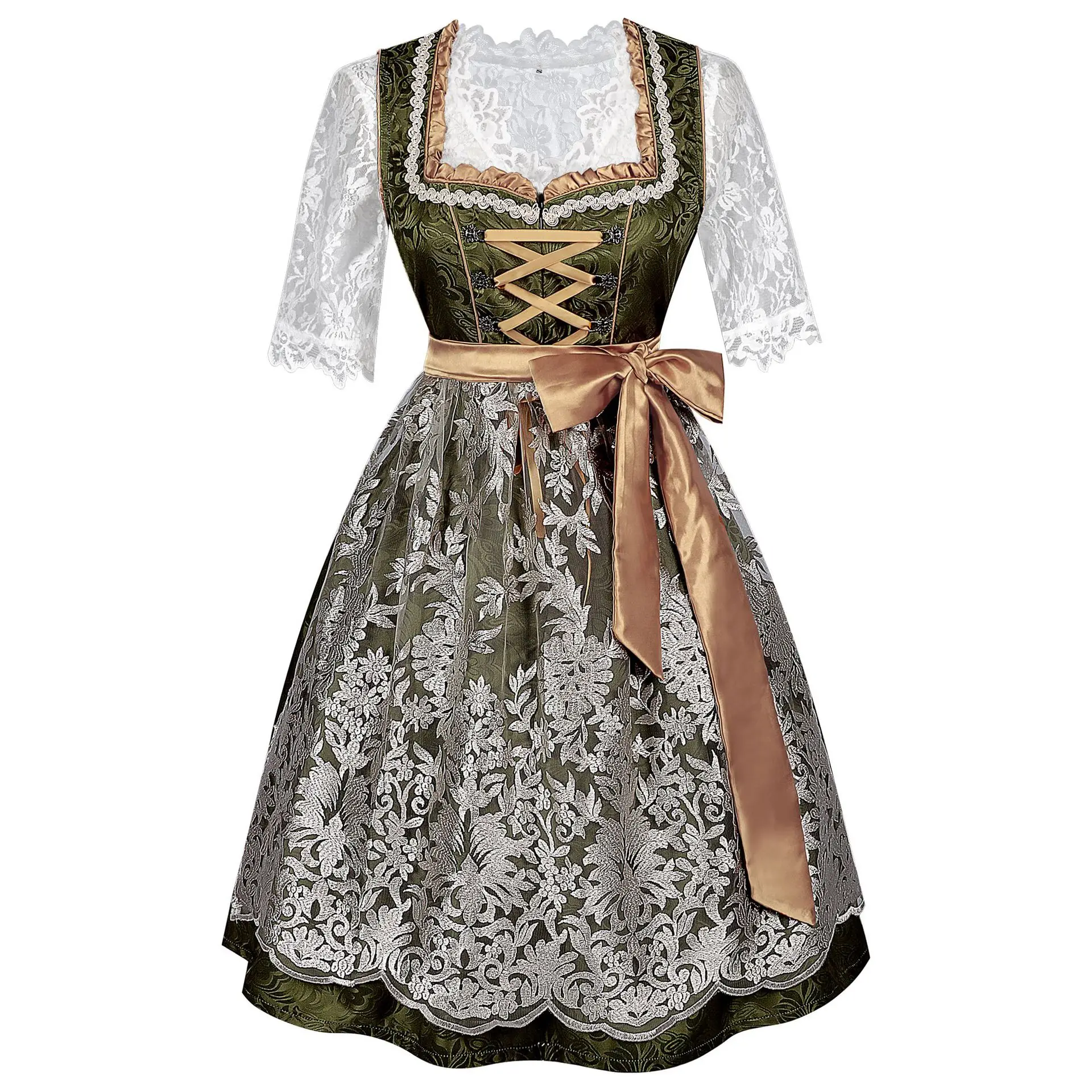 german dresses for women Women's Dirndl Dress Silver Rose featuring classic polka dots patterned GloryStar Women's German Dirndl Dress