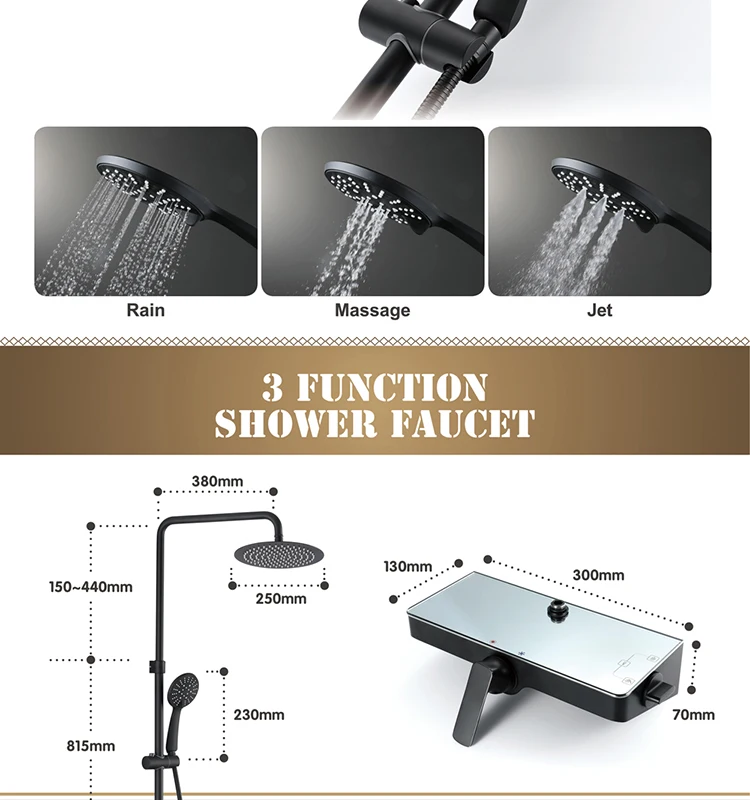 HIDEEP Wall-mounted shower set stainless steel 25*25cm shower head hot cold faucet bathroom black shower faucet