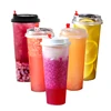 Custom printing logo cheap 16oz 24oz 32oz 500ml clear cold drink pp disposable plastic cups with lids