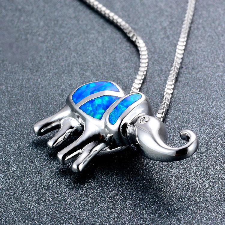 product-BEYALY-S925 Pure Silver Blue Opal Treasure Elephant Pendant Girl Elephant Necklace-img