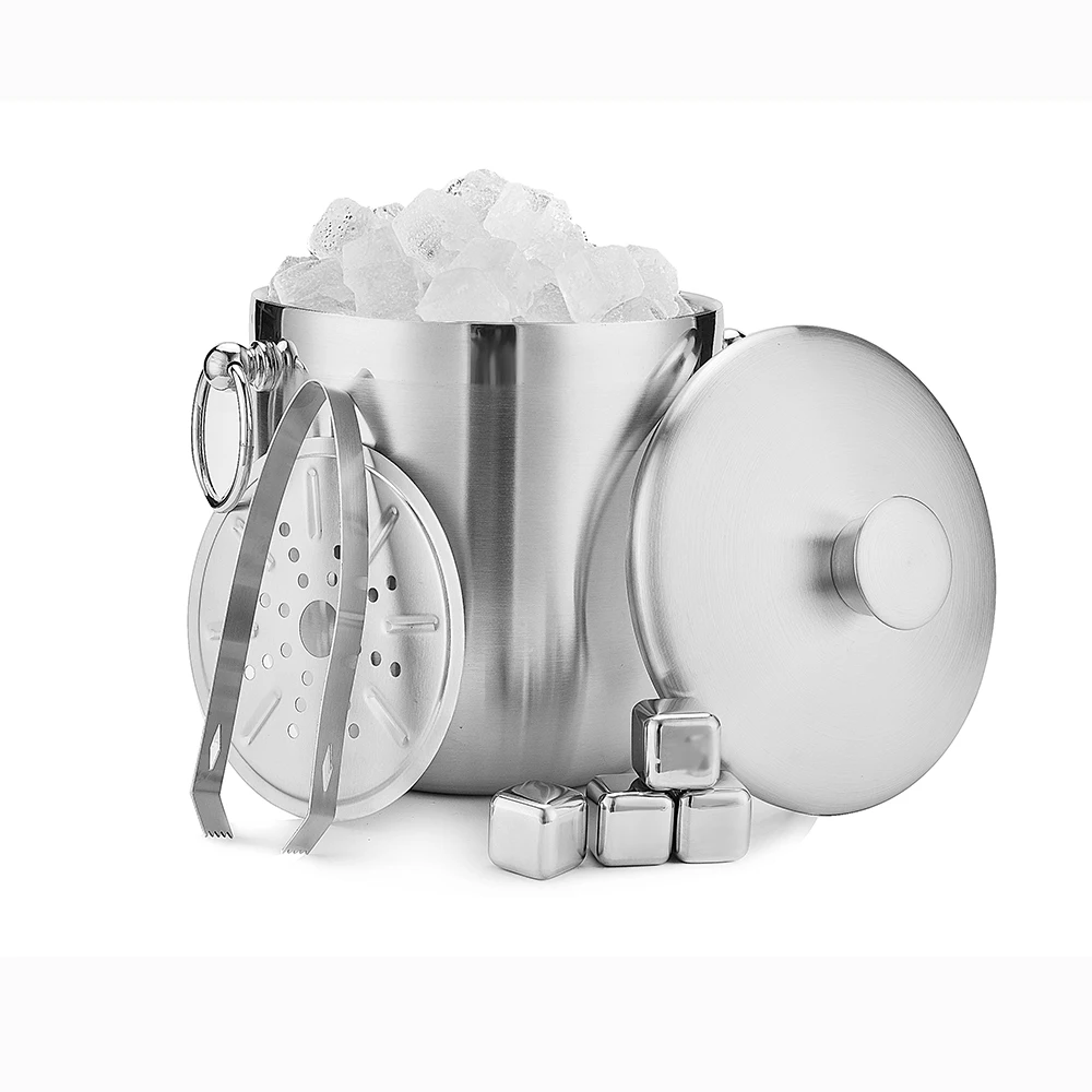 3l Ice Bucket With Lid And Strainer - Well Made Insulated Stainless ...