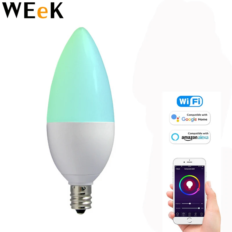 Smart LED Light Bulb E12 Chandelier Light Bulbs Works with Alexa Google Home Tunable White 2700K-6500K Dimmable with App