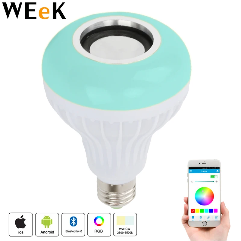 Intelligent E27 LED White RGB Light Ball Bulb Colorful Lamp Smart Music Bluetooth Speaker with Remote Control for Home Stage