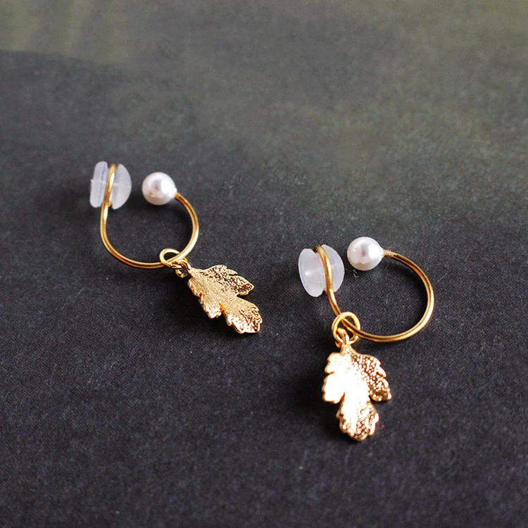 product-BEYALY-925 Silver Ladies Vintage Earrings,Copper Gold Plated Crystal Pearl Leaf Earrings-img