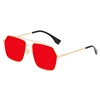 Custom Logo Double Bridge Polygon Sunglasses Fashion Women Cool Metal Sunglasses With Red Lens Gafas De Sol Mujer