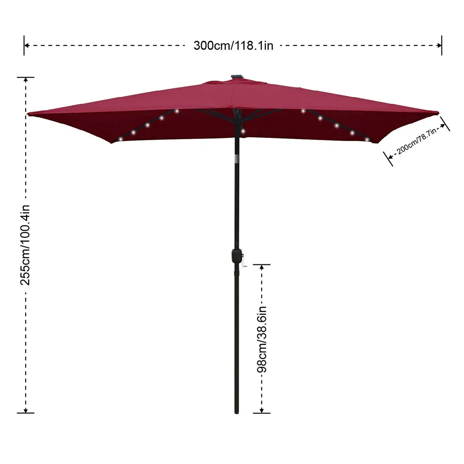 Abccanopy Rectangular Outdoor Solar Powered Patio Umbrella With 26 Led Lights 6 6 By 9 8 Ft Buy Solar Powered Patio Umbrella Led Lights Umbrella Patio Umbrella Product On Alibaba Com