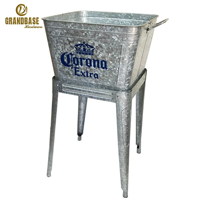 Galvanized Metal Promotional Ice Bucket Retro Ice Cooler Silver