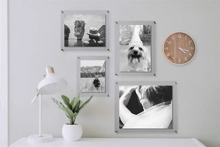 11x14 inch Modern Frames Clear Floating Double Panel Acrylic Picture Frame with Gold Hardware\n