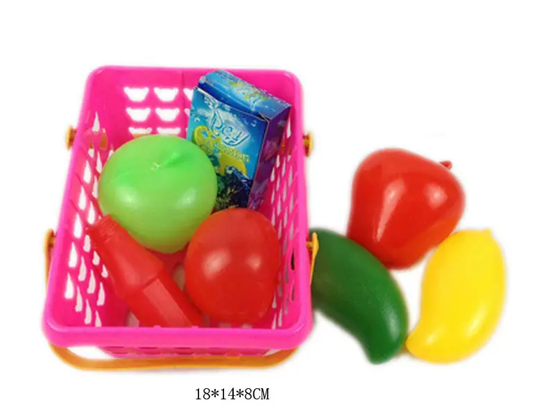 Mini Plastic Fruit Toy Set With Basket / Food Fruits Play Set Toys For